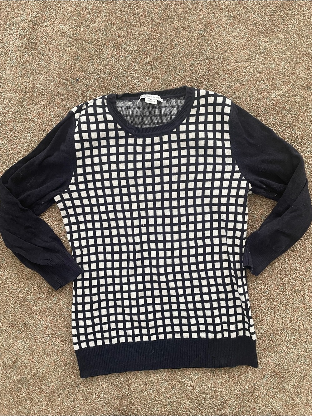 Liz Claiborne Black and White Grid Crewneck Sweater